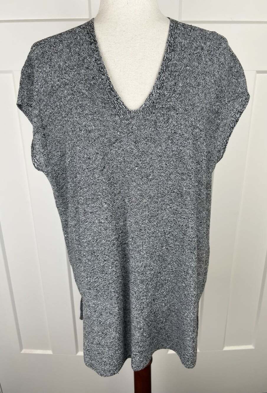 Eileen Fisher Organic Linen Cotton Knit Vest XS Oversized Black White Tunic